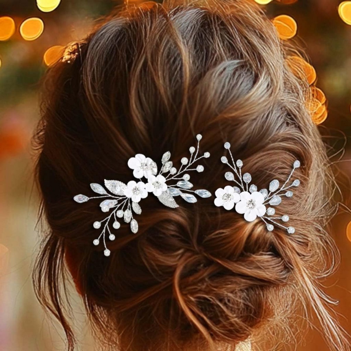 Set van 2 Zilvere Haarspelden met Parel en Strass Bloemen - Bruiloft Haaraccessoire