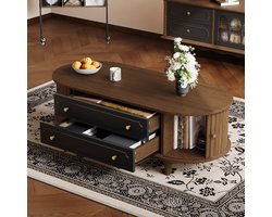 Salontafel - 100x50x36 cm - Met 2 Lades En Rolluikdeur - MDF - Walnoot Zwart