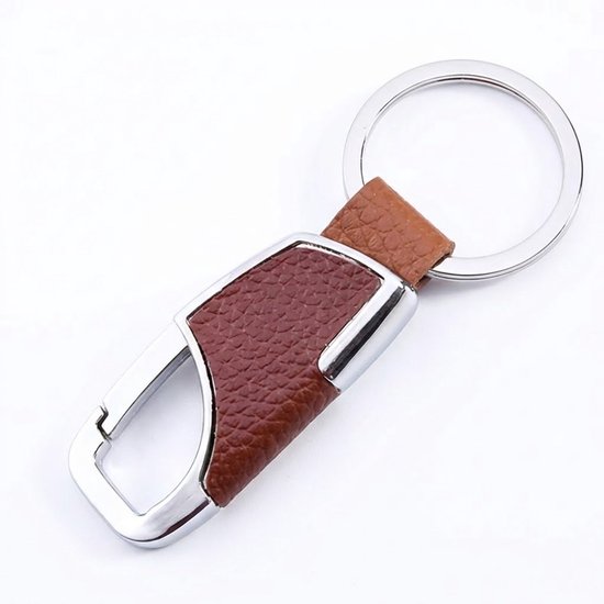 Porte-clés brun pour clés de voiture avec clip métallique – porte-clés pour hommes – porte-clés en cuir brun avec anneau de couleur argent et fermeture mousqueton robuste pour clé de voiture