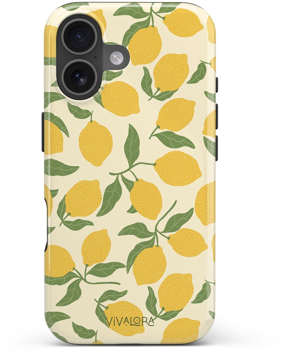 VivaLora Tough Telefoonhoesje iPhone 17 met MagSafe - Lemon Crush Print - 2-in-1 Phone Case - Hard Case & Siliconen Back - Citroenen Dessin - Extra Bescherming - Shockproof - Citroenen Dessin - Geel/Groen
