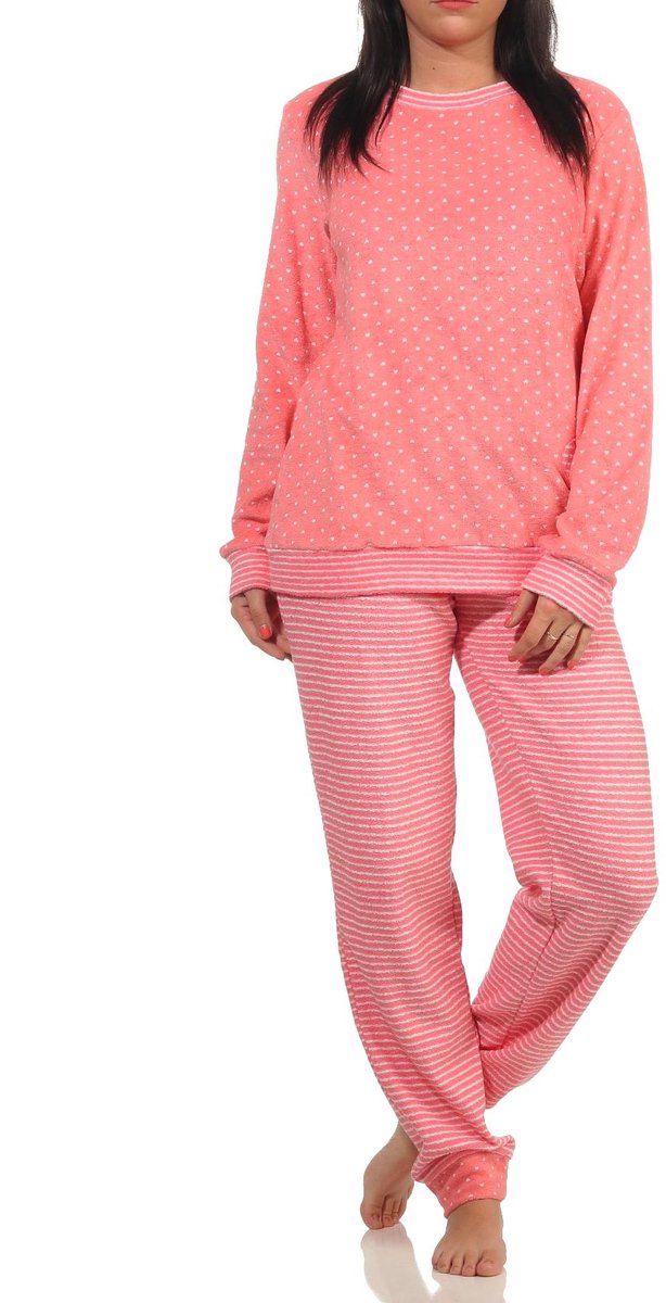 Normann Damesbadstofpyjama met manchetten in hartjesstippen en ringdesign - ook in oversized maten Tupfen Lachs