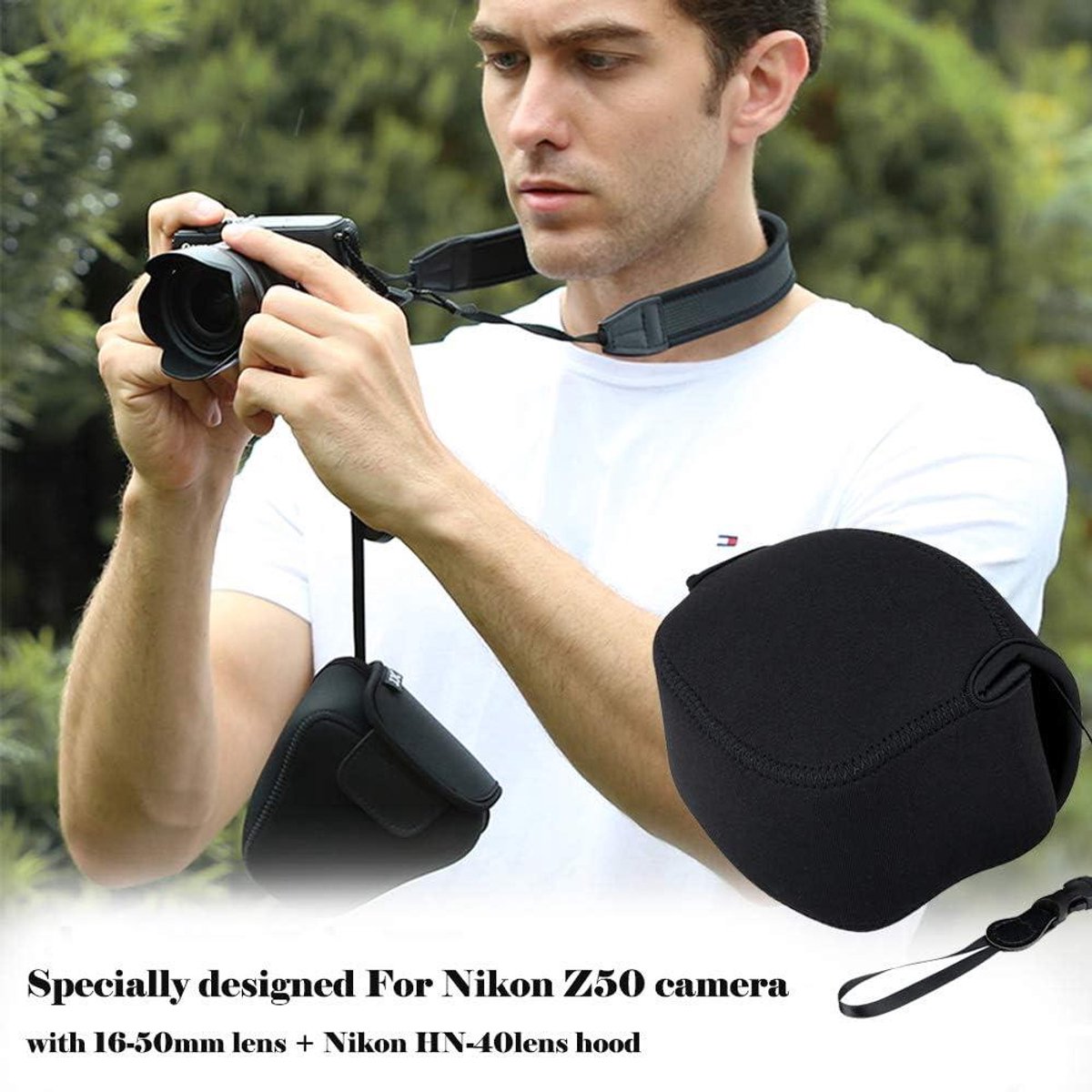 Camera Pouch Tas voor Nikon Z50 met 16-50mm Lens, Neopreen Sleeve, Zwart