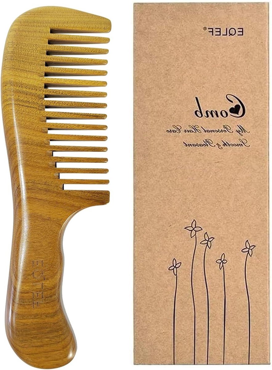 Houten kam met groene sandelhout, antistatisch, handgemaakt - 20 cm lang