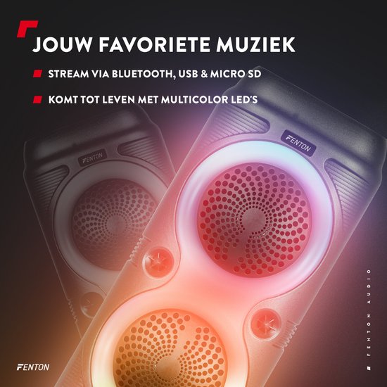 Bluetooth speaker - Fenton Track210 - Partybox met microfoon - Lichteffecten en oplaadbare accu — afbeelding 2