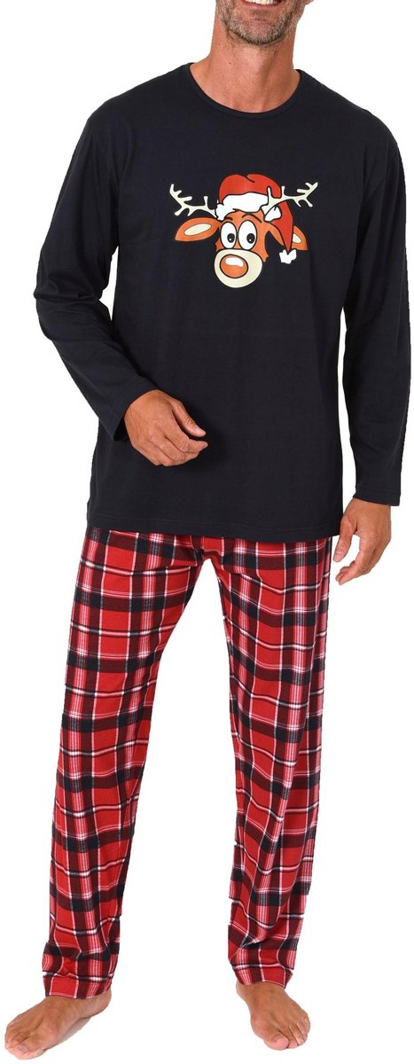 Kerstpyjama voor heren met lange mouwen en grappig rendiermotief