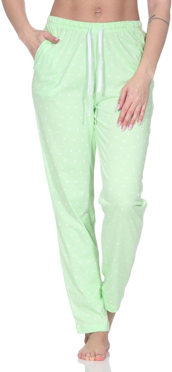 Normann Dames pyjamabroek lang mix & match in effen kleur - perfect te combineren punkte_grün