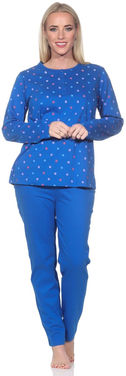 Normann dames pyjama met lange mouwen in stippenlook - ook in grote maten blau