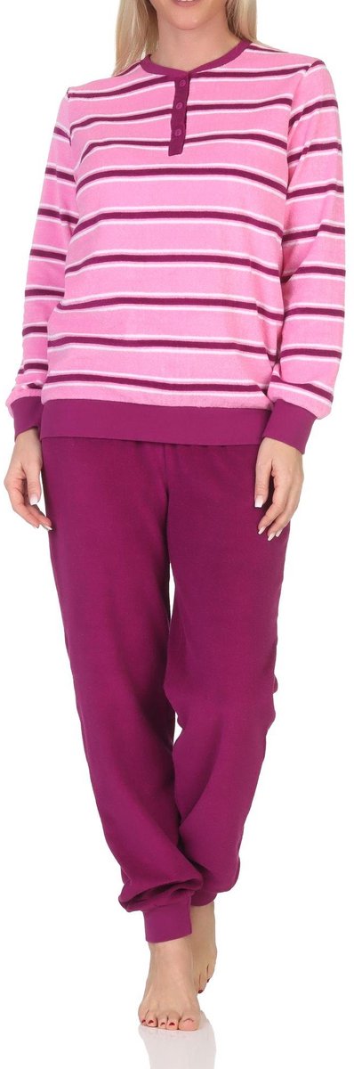 Normann Damespyjama in badstof met manchetten in een prachtig streepdesign - ook in overmaten pink