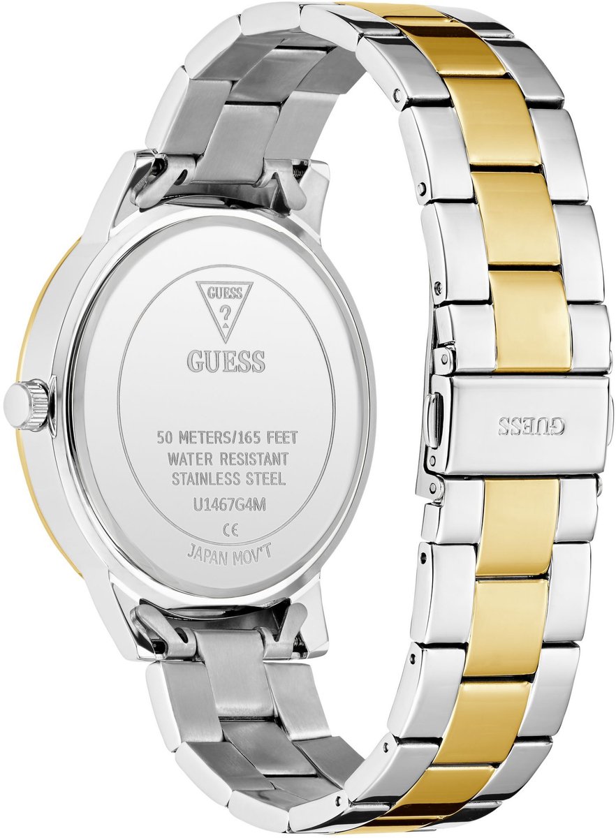 Guess Asset Quartz Analoog Horloge 2-Toon Kast: 100% Roestvrij Staal | Armband: 100% Echt Leer 44 mm U1467G4M