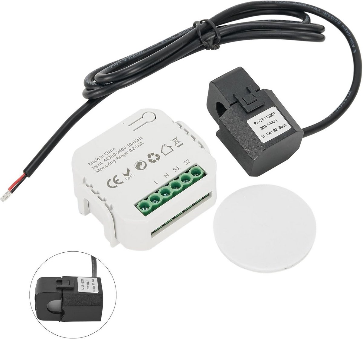 Slimme Energiemonitor WiFi met Klem CT tot 80A - Realtime Stroomverbruik Meter voor Thuis