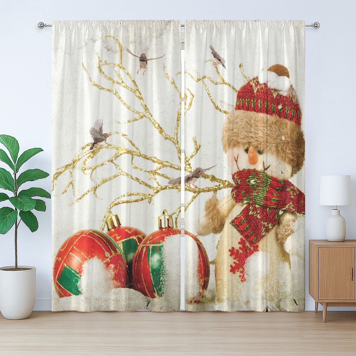 ABAKUHAUS Rustiek kerstgordijn, kleurrijk en vrolijk, met lussen en haken voor de woonkamer, 280 x 245 cm, beige