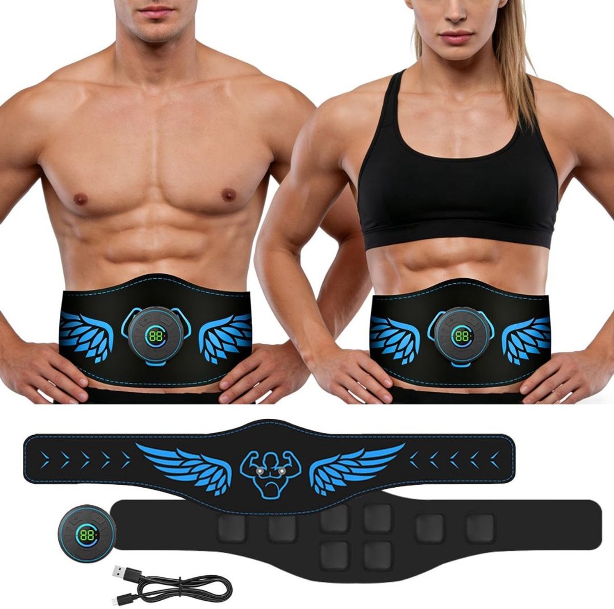 Buikspiertrainers Elektrisch - Hometrainer Afvallen - Fitness - Zwart en Blauw