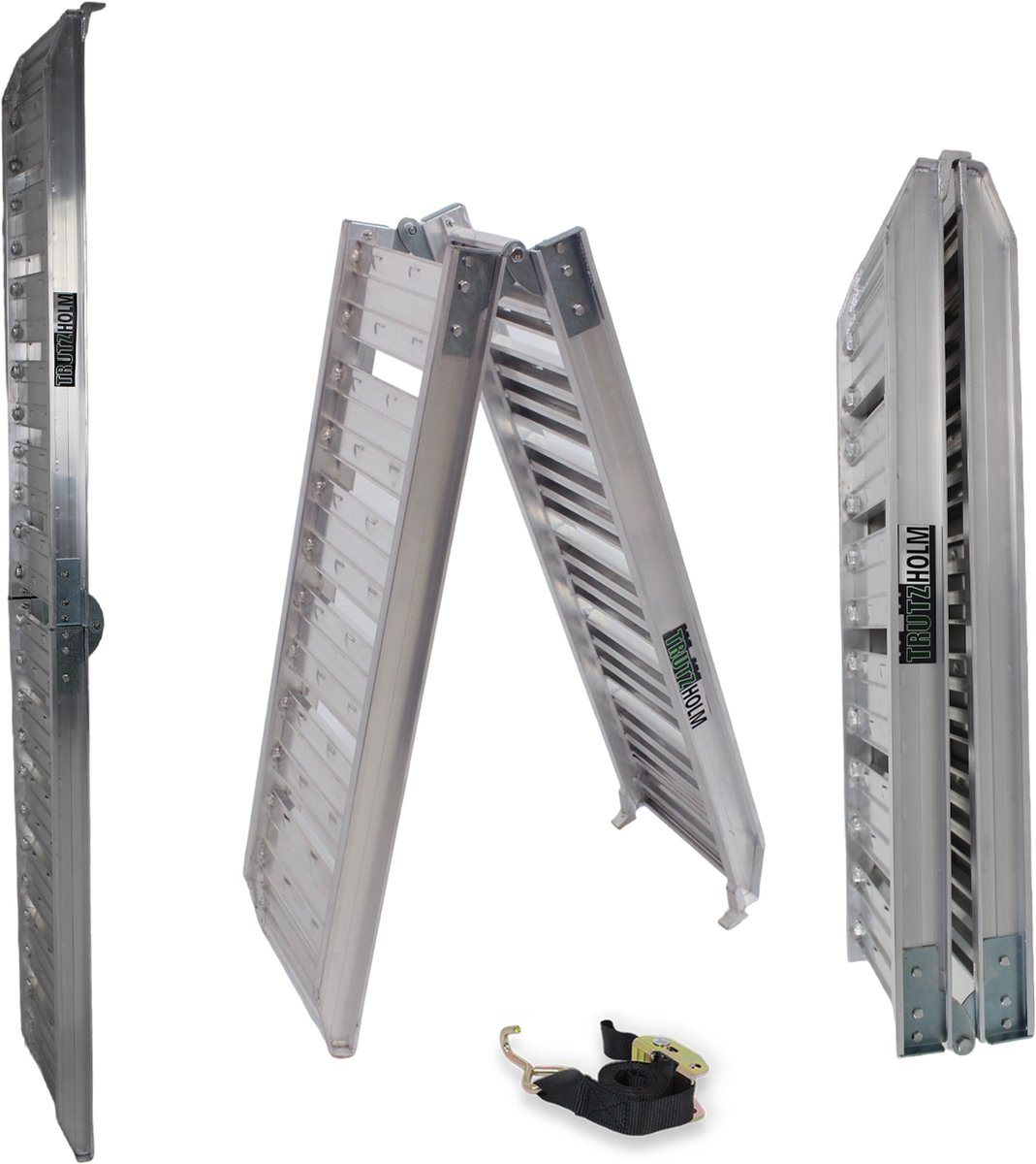 TRUTZHOLM 1 x opvouwbare oprijplaat 180 cm draagvermogen 200 kg aluminium grijs geribbeld motor oprijplaat laadklep