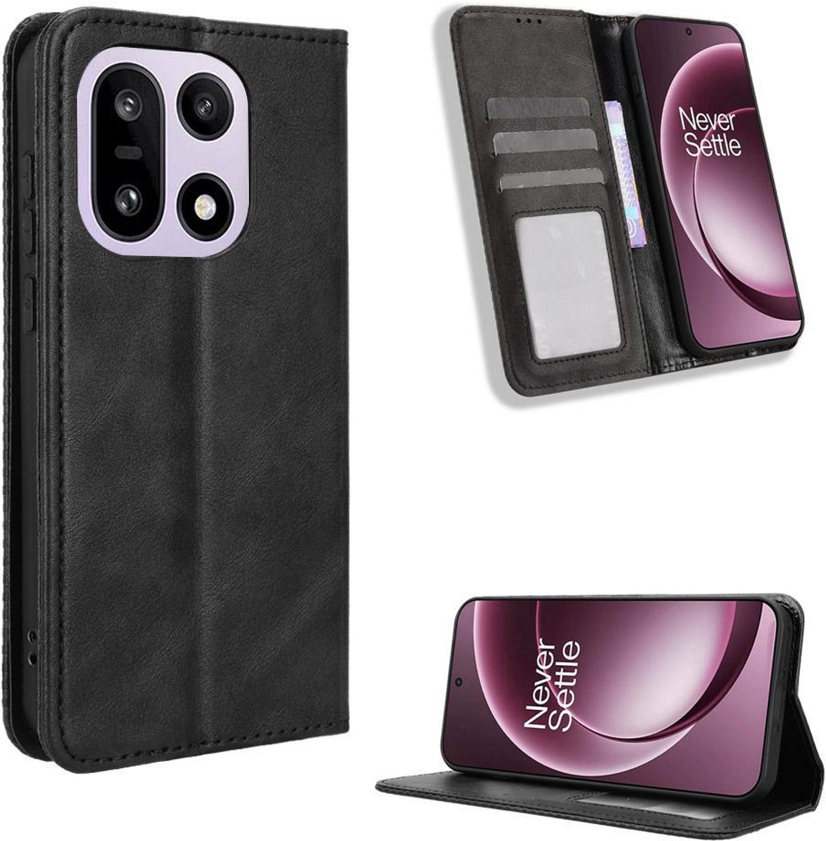 Mobigear Telefoonhoesje geschikt voor OnePlus 15 Hoesje | Mobigear Sensation Bookcase Portemonnee | Pasjeshouder voor 3 Pasjes | Telefoonhoesje voor Pinpas / OV Kaart / Rijbewijs - Zwart