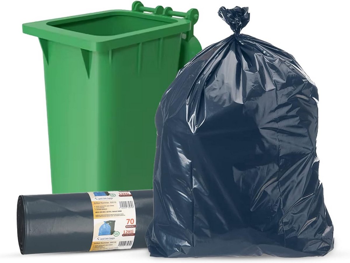 360L Zware Afvalzakken 10 stuks - 12 kg belastbaar, 70 micron, 100 x 125 cm