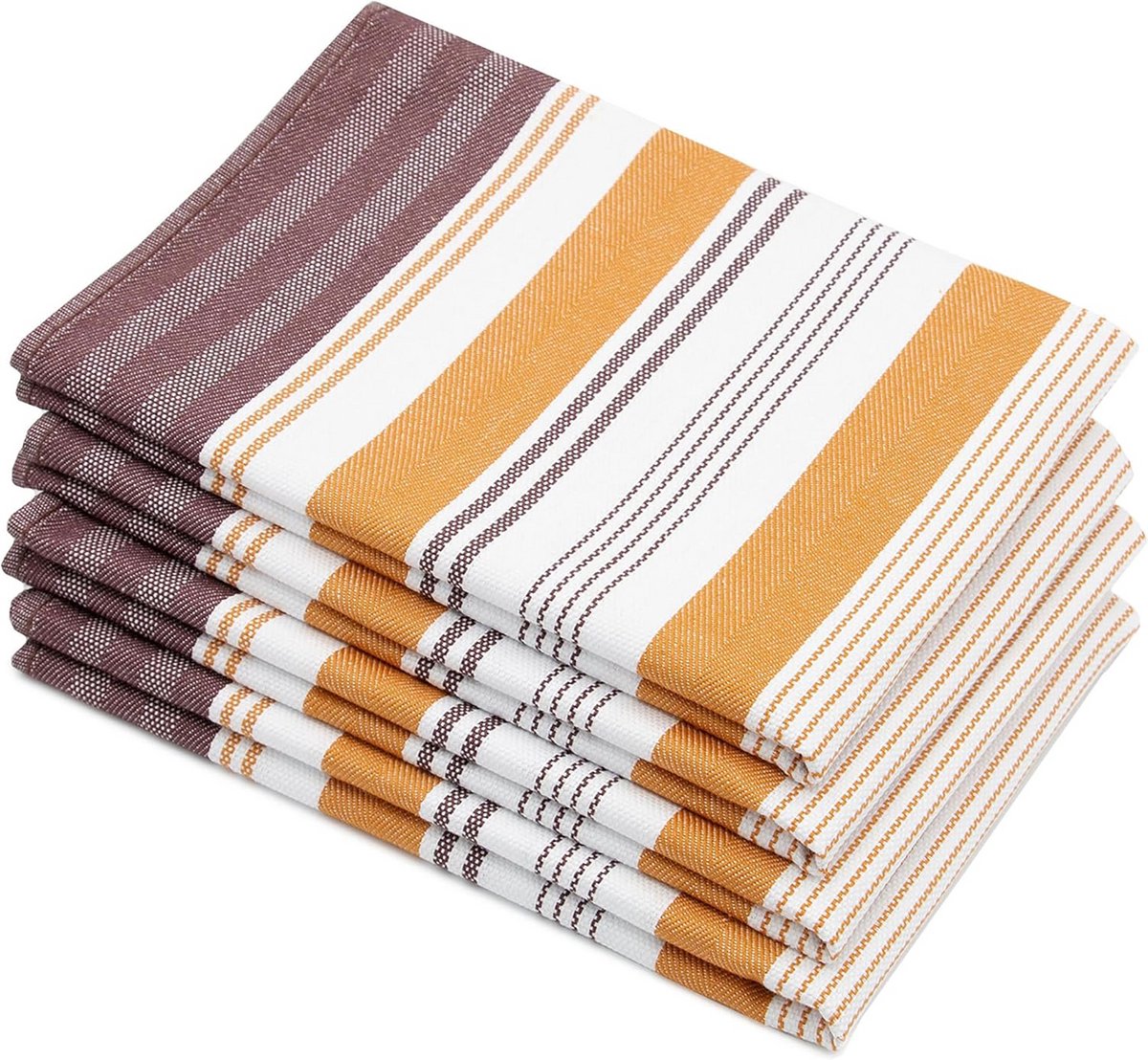 Set van 4 theedoeken van 100% katoen - 50x70 cm, bruin gestreept