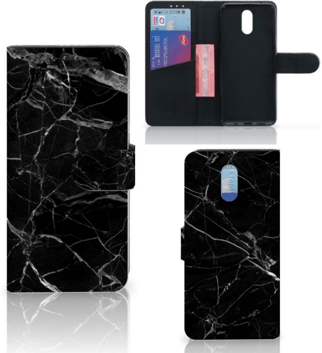 Nokia 2.3 Bookcase Marmer Zwart - Origineel Cadeau Vader
