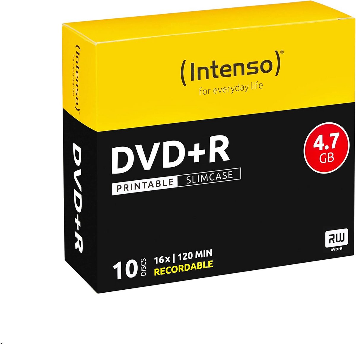 DVD+R blanco, printable, 4,7 GB, 16x snelheid, 10 stuks slim case