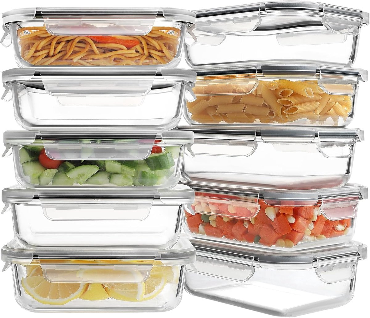 10-Pack Glas Maaltijd Prep Containers - Lekvrije en BPA-vrije Voedselopslagdozen