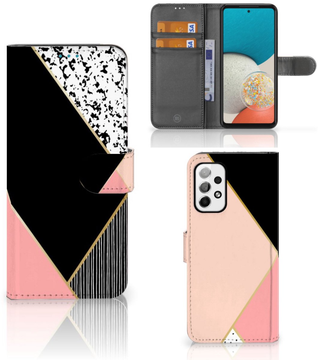 Samsung Galaxy A73 5G Book Case Zwart Roze Vormen
