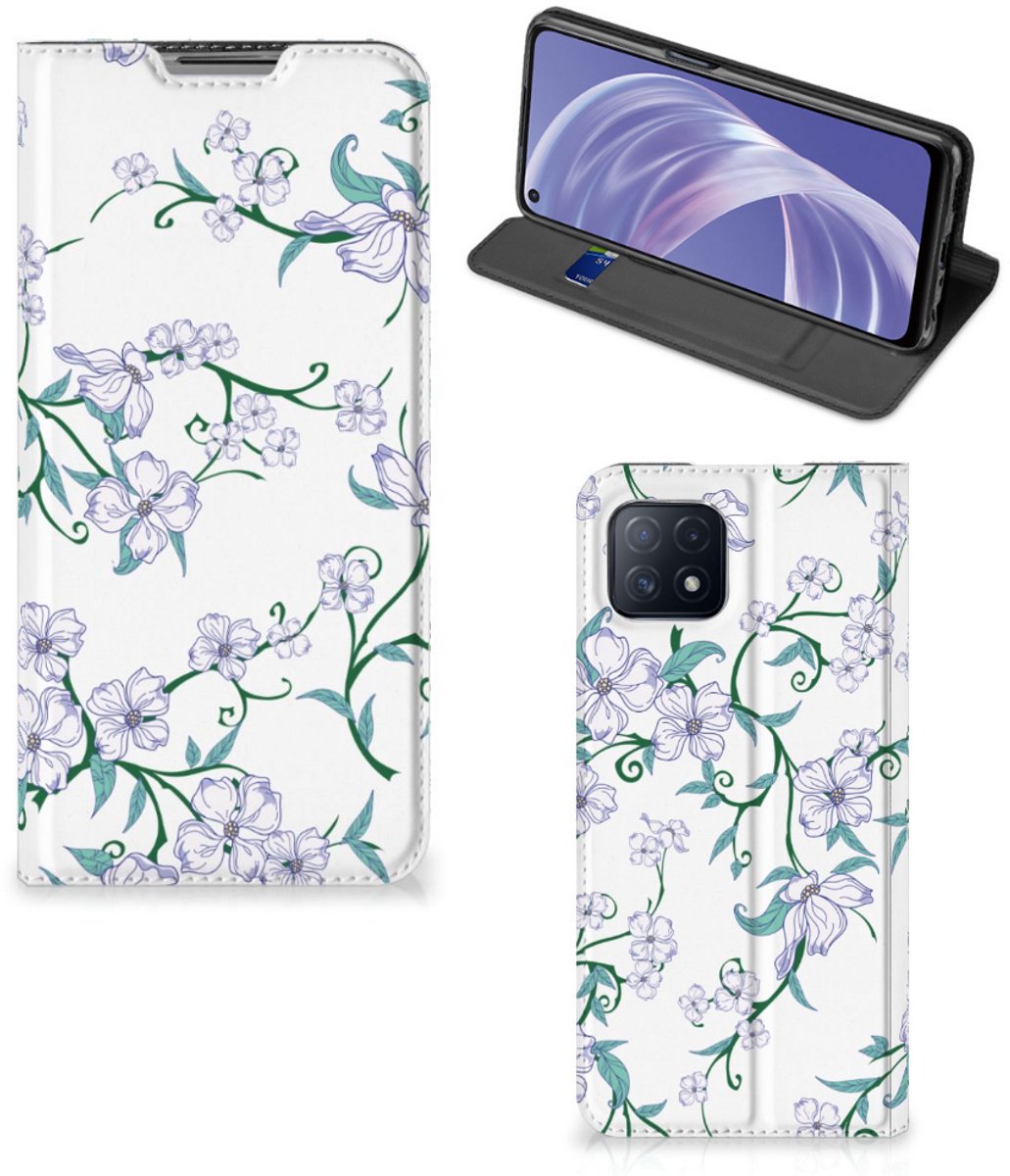 Book Case voor OPPO A73 5G Uniek Smart Cover Blossom White