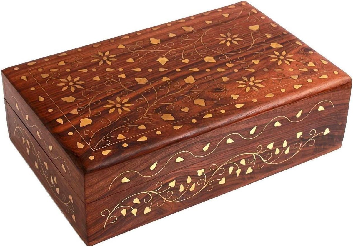 Houten Sieraden Opbergdoos met Bloemen Inlay - Perfect Cadeau voor Vrouwen en Meisjes