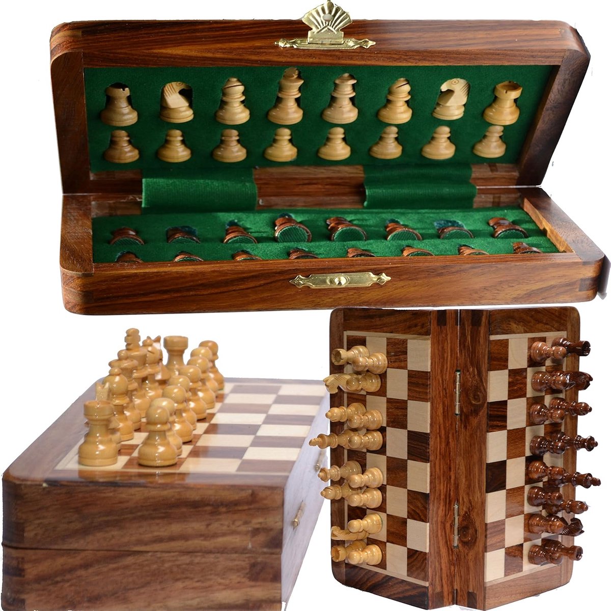 Schaakset 10x10" - Handgemaakt magnetisch reisschaakbord met tas