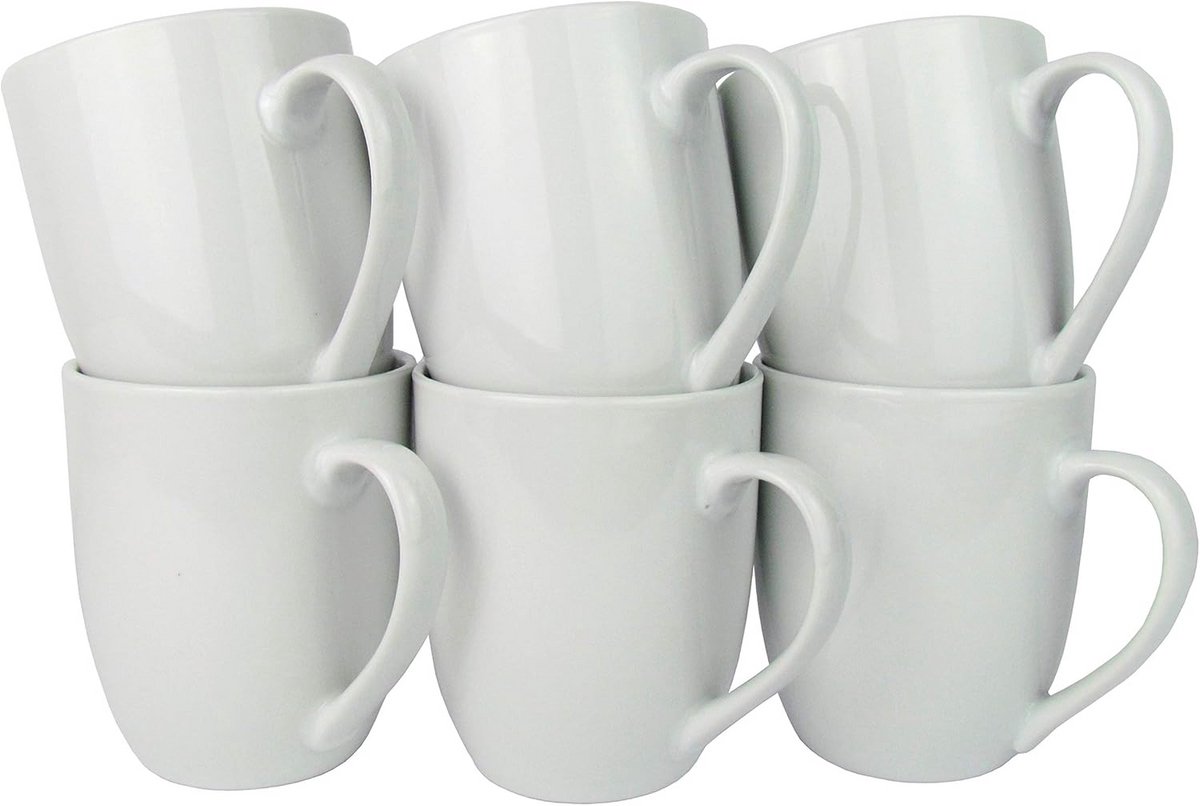Set van 6 Koffiemokken van Porselein – 300 ml – Wit