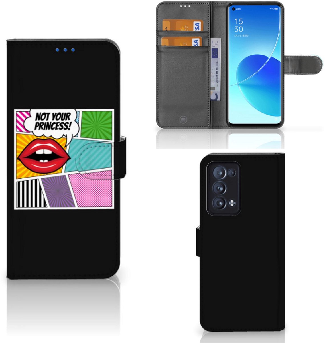 OPPO Reno 6 Pro Plus 5G Wallet Case met Pasjes Popart Princess