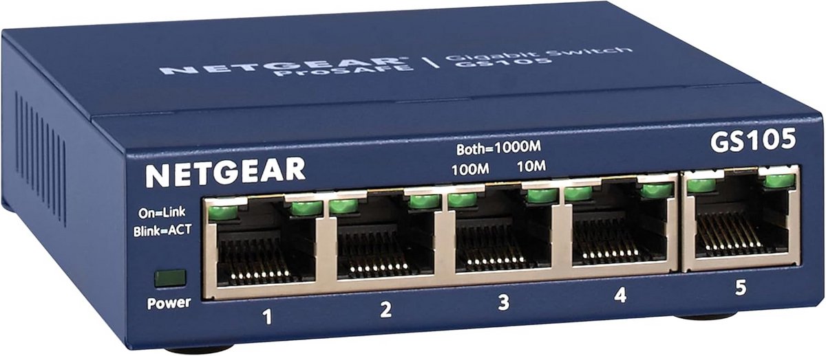 5-poorts Ethernet switch met Gigabit-snelheid