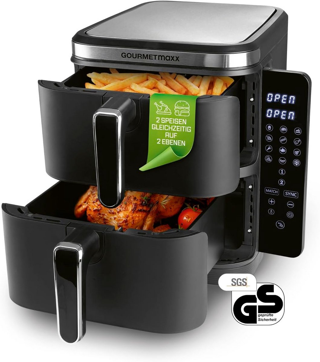 Vertikale heteluchtfriteuse 10L met 4 niveaus, Touchscreen en Ruimtebesparend Ontwerp