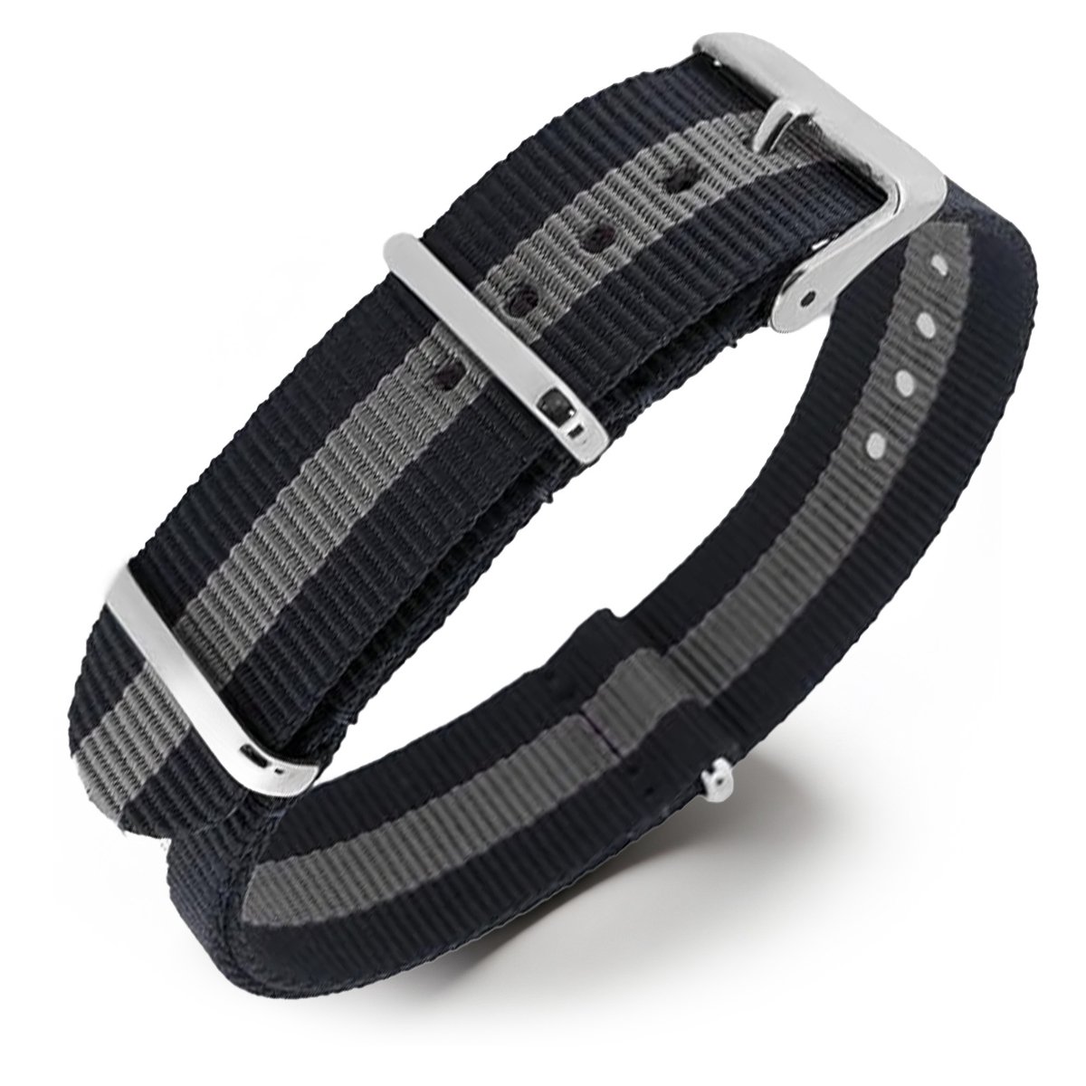 NATO Horlogeband G10 Military Nylon Strap - Regimental Zwart Grijs 18mm