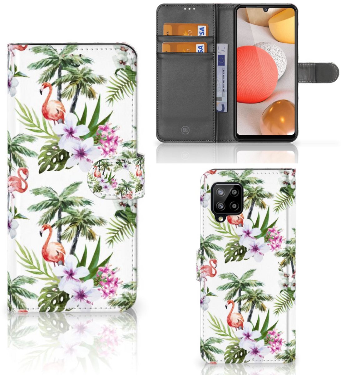 Samsung Galaxy A42 5G Telefoonhoesje met Pasjes Flamingo Palms
