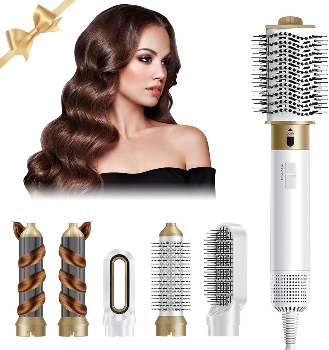 Multifunctionele 6-in-1 Hete Lucht Styler: Föhn, Krultang & Stijlbostel met Ionentechnologie