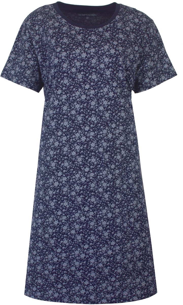 Temptation Dames Nachthemd - Katoen - Korte Mouwen - Blauw