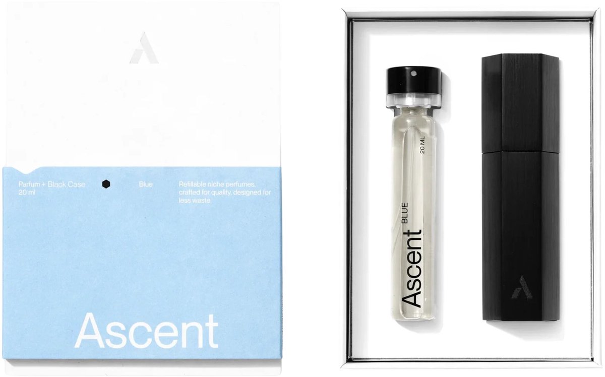 Ascent Blue Starterspakket - Parfum Voor Dames en Heren - Eau De Toilette Homme – Parfumolie - Geurset – Parfumset - Geschenkset Vrouwen en Mannen - Geurtjes Vernevelaar - Luchtjes - 20ml - Vegan - Organische Basis - Incl. Zwarte Houder