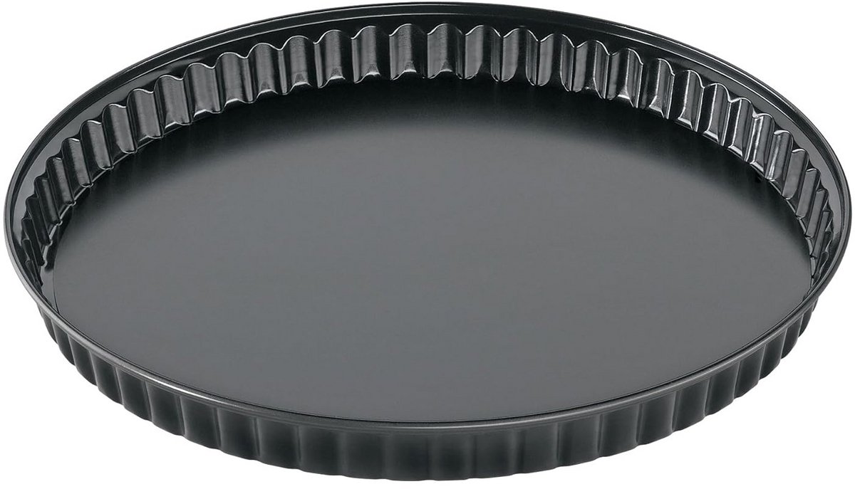 Quichevorm 28 cm met Hefbodem - Zwarte Bakvorm van Hoogwaardig Plaatstaal - 6 Stuks