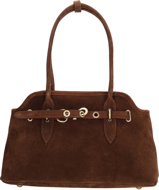 Charm London Mariëlle Shopper - Suède - Sac à main - Longues poignées - Sac pour femme - Cuir - Sac en cuir pour femme - Marron.