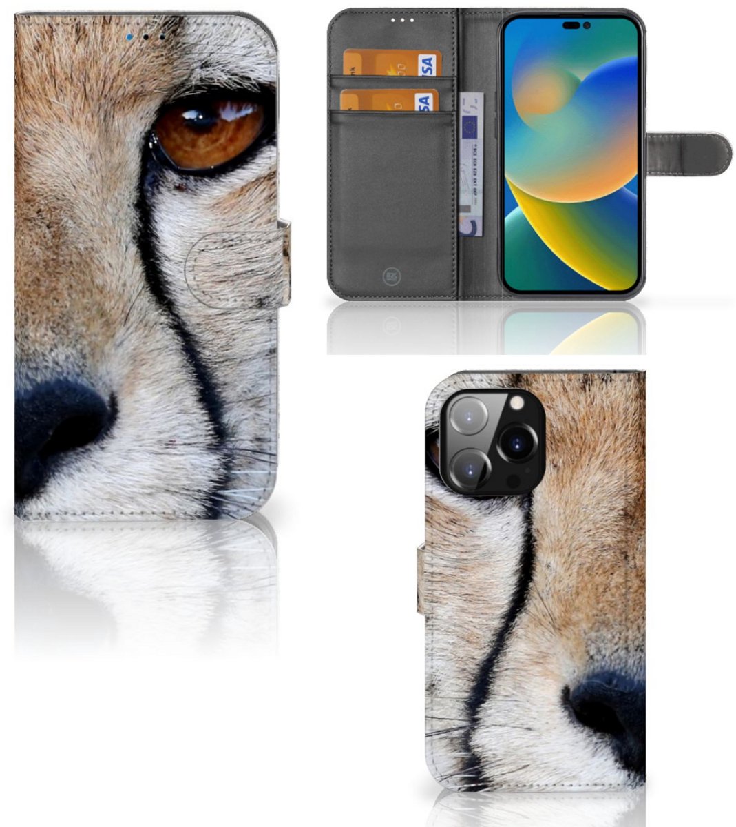 iPhone 14 Pro Max Telefoonhoesje met Pasjes Cheetah