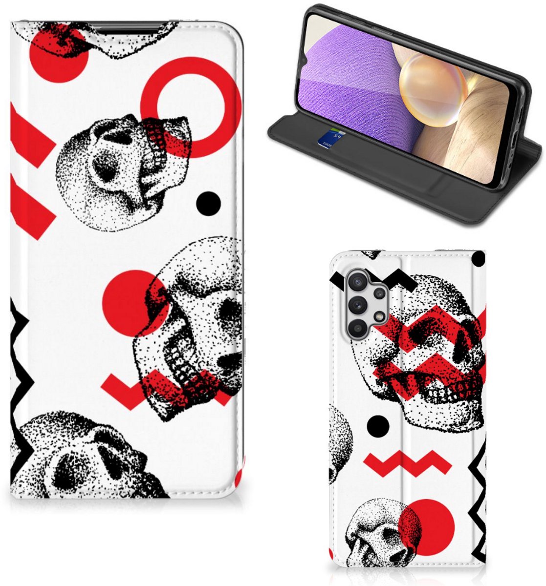 Standcase Hoesje voor Mobiel BookCase Samsung Galaxy A32 5G Skull Red