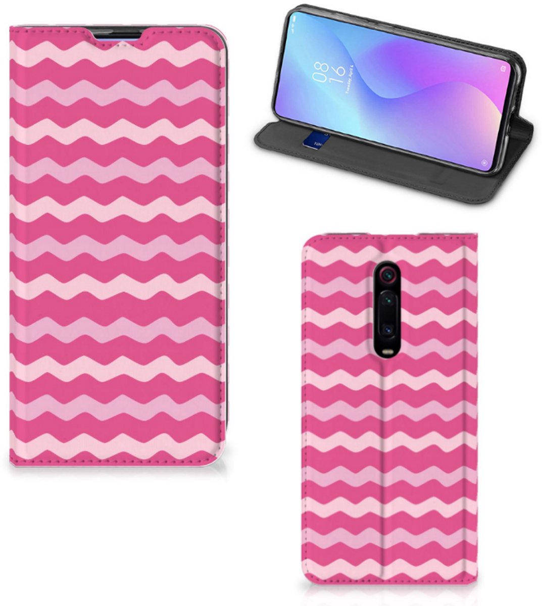 Standcase Hoesje voor Xiaomi Redmi K20 Pro Hoesje met Magneet Waves Pink