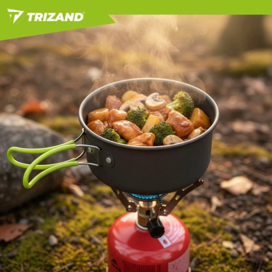 Trizand Lichtgewicht aluminium camping pannenset 1,2 liter met opvouwbaar bestek en opbergzak — afbeelding 4