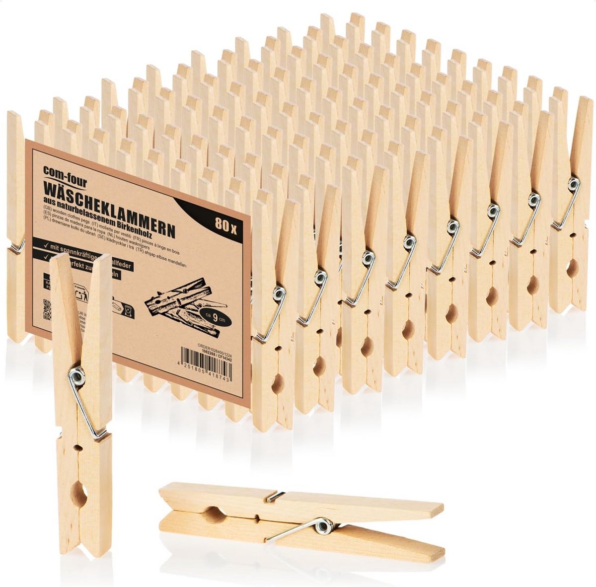 80x XL Houten Wasknijpers van Berkenhout - Onbehandeld en Duurzaam Kleding Pinnen