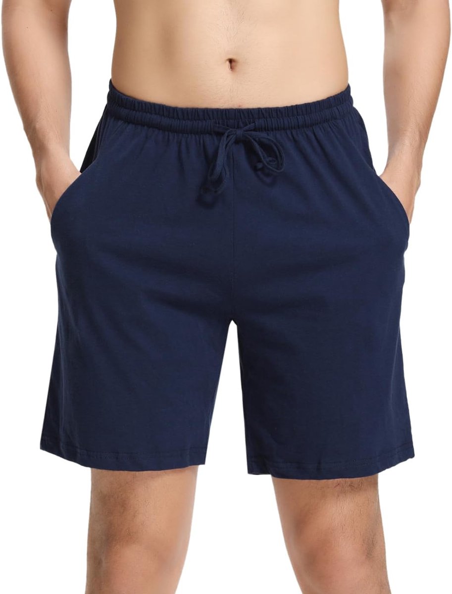 Korte pyjamabroek voor heren van katoen - Zomerslaapbroek en vrijetijdsbroek - Blauw - M