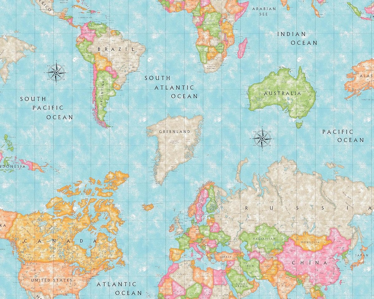 Groot Rechthoekig Tafelkleed met Wereldkaart Print - Turquoise Hoekkleed 300x140 cm