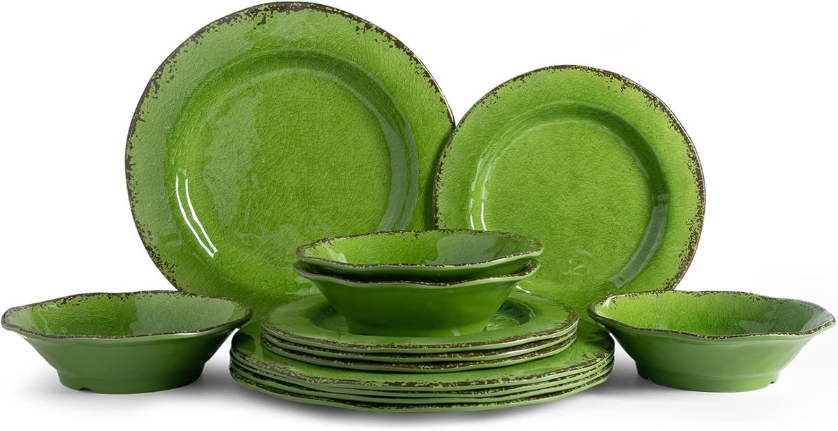 12-Delige Melamine Servies Set, Lichtgewicht en BPA-vrij voor Binnen en Buiten