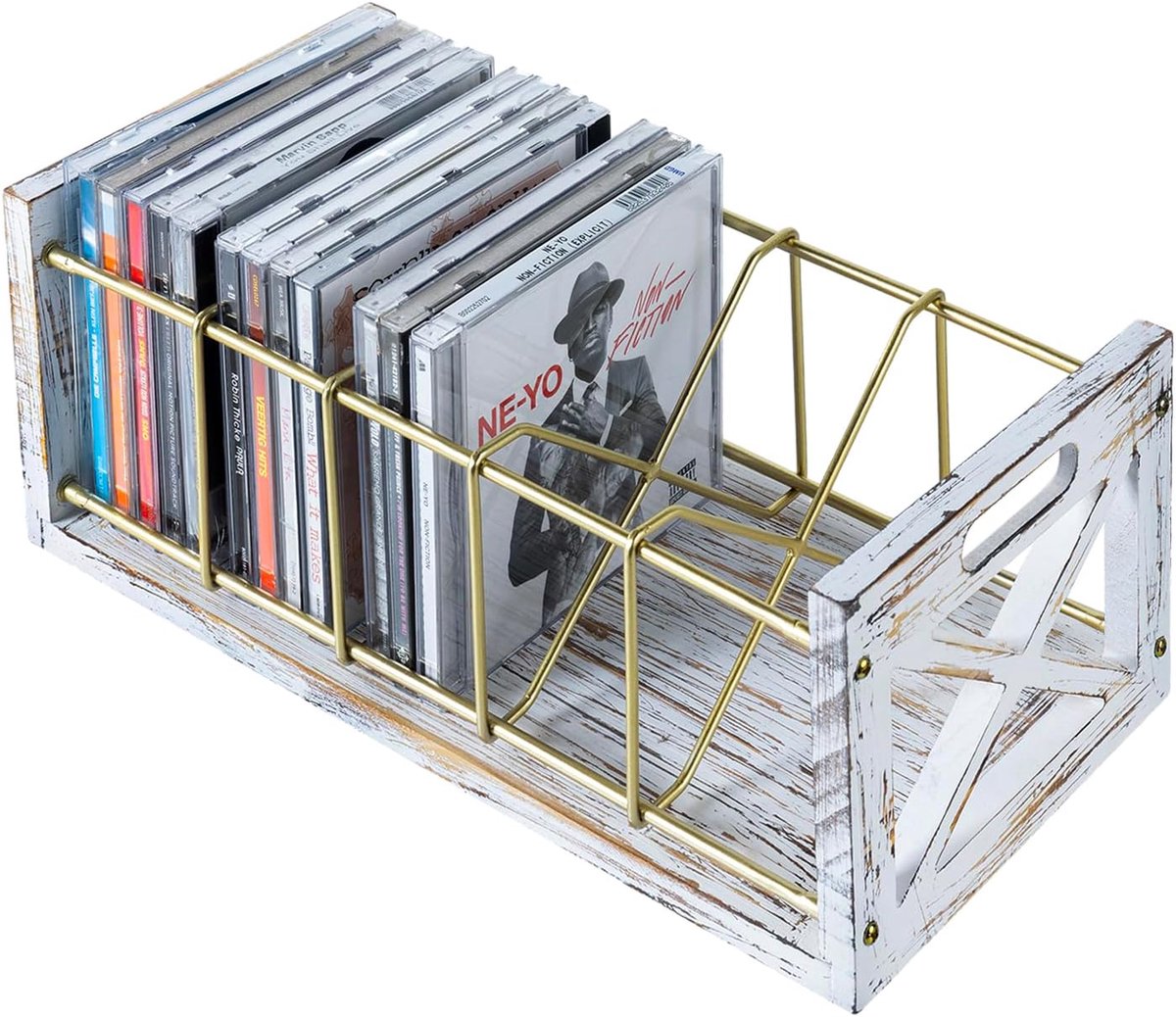CD en DVD Rack van Massief Hout en Metaal