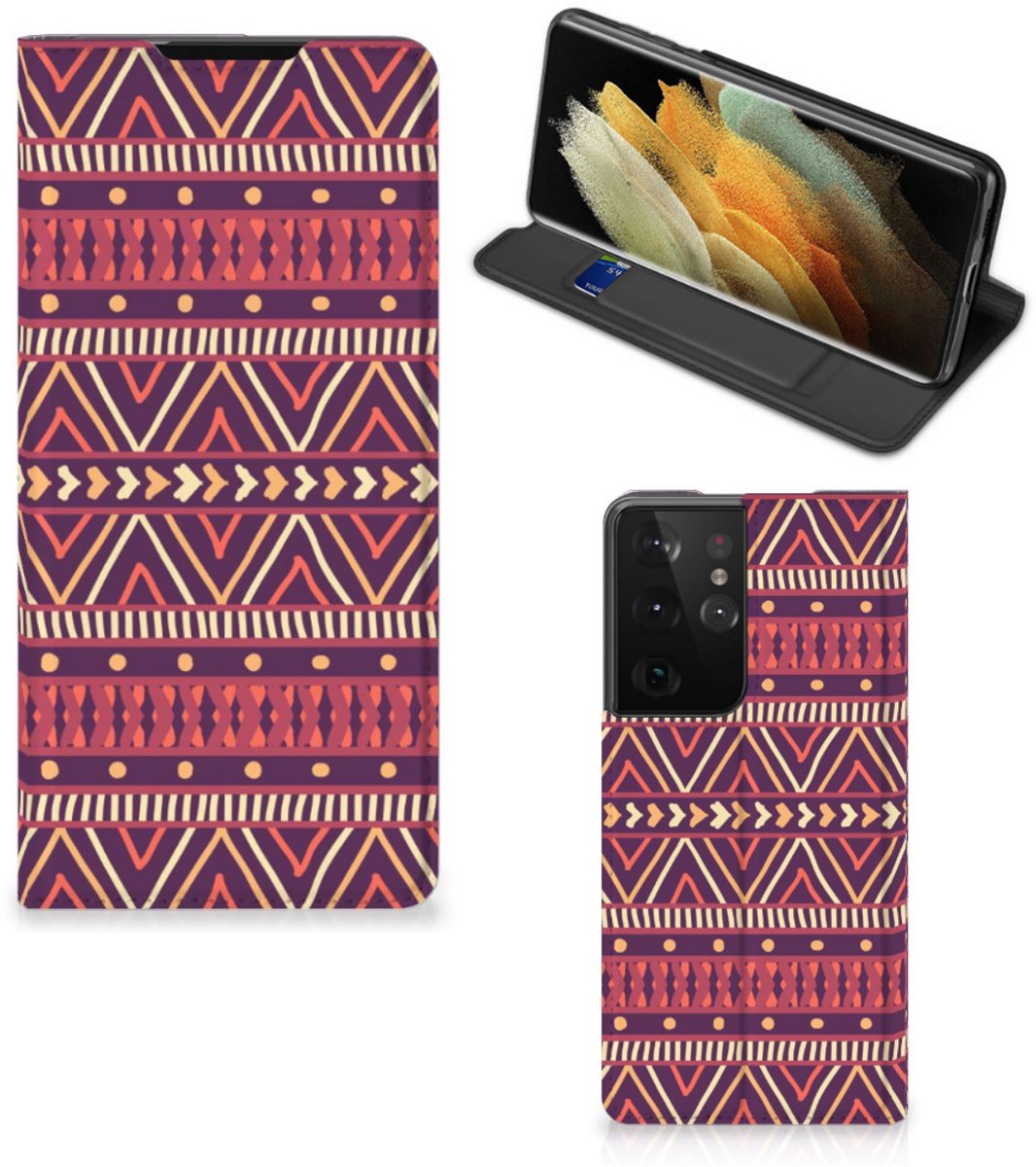Samsung Galaxy S21 Ultra Hoesje met Magneet Aztec Paars