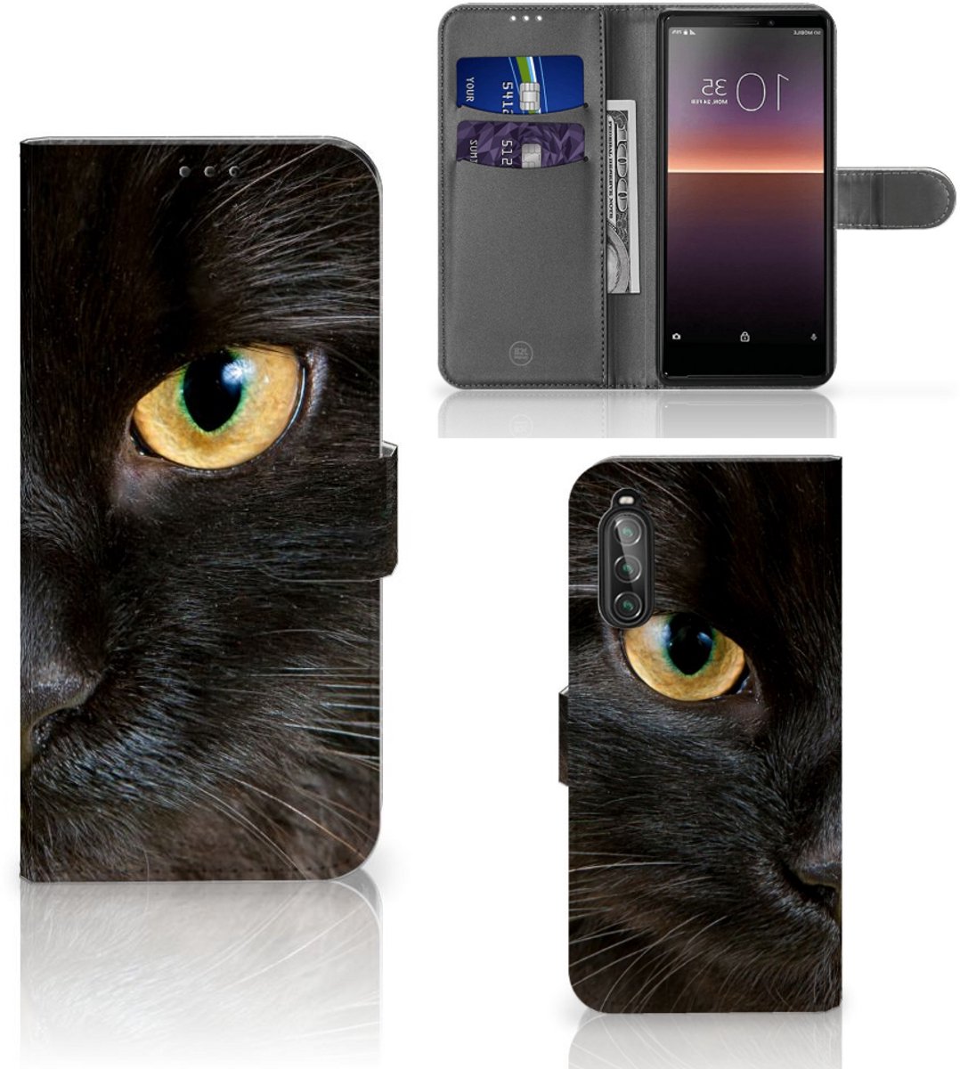 Sony Xperia 10 II Telefoonhoesje met Pasjes Zwarte Kat