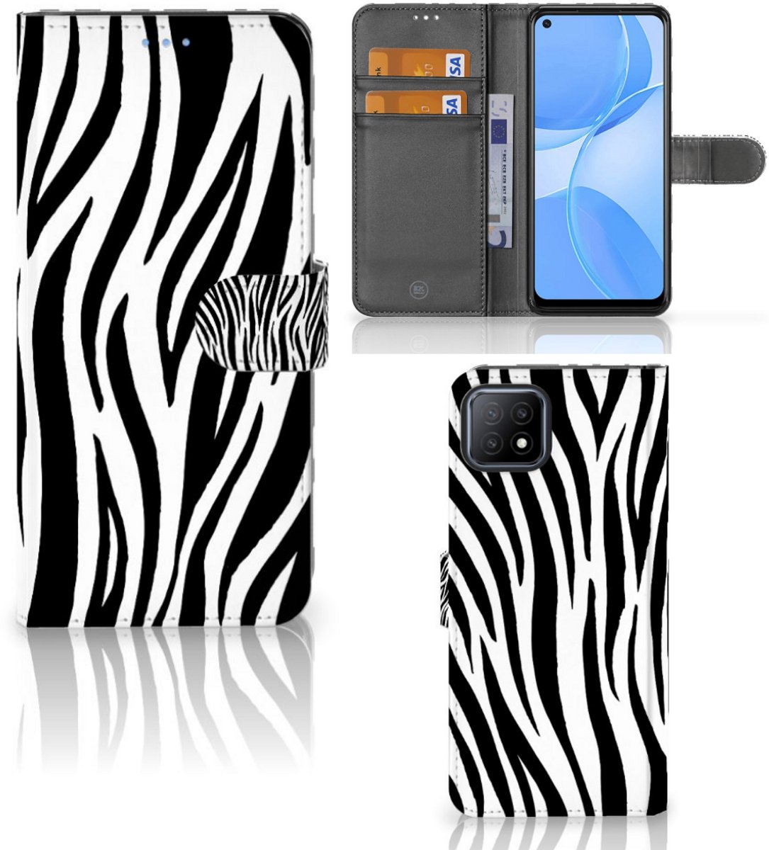 OPPO A73 5G Telefoonhoesje met Pasjes Zebra